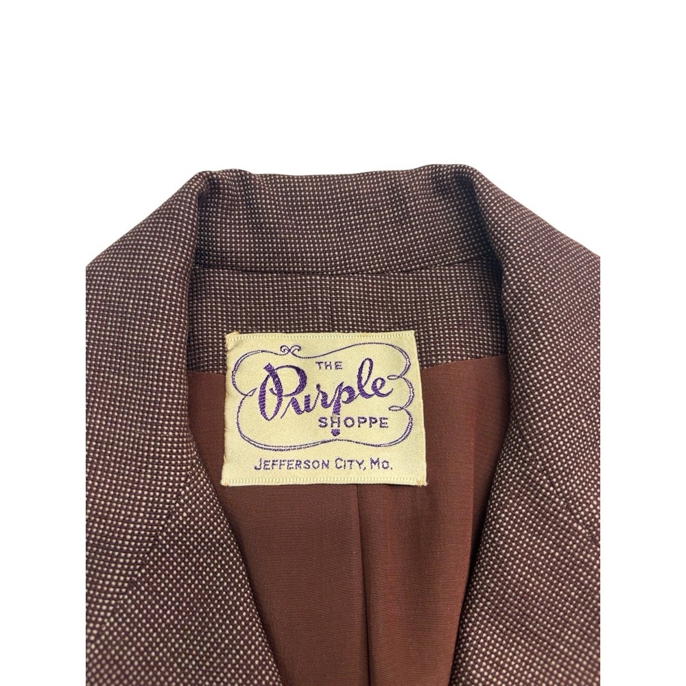 vtg 1940s Womens Small 6 Brown Birdseye Tweed Peplum Tailored Jacket Blazer - Picture 2 of 14